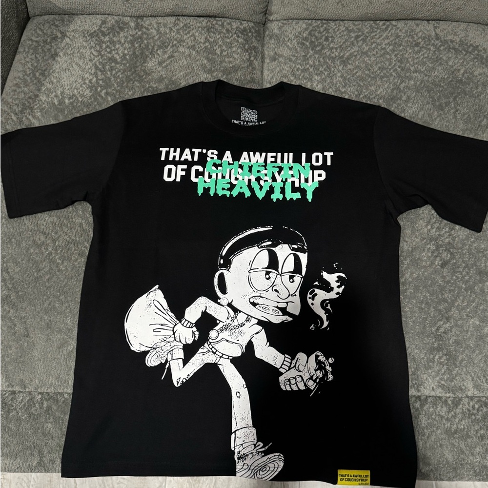 Black Graphic Tee with Cartoon Print